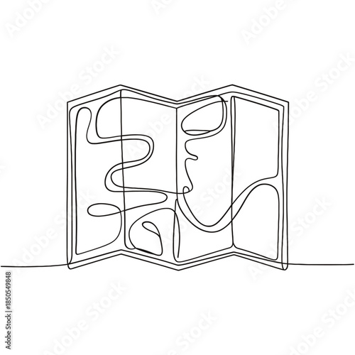 Abstract face portrait formed within an open book s linear outline