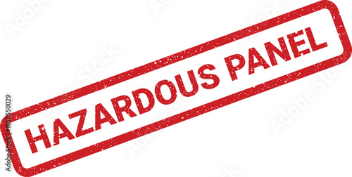 Weathered red rubber stamp with the essential safety notification hazardous panel clearly visible