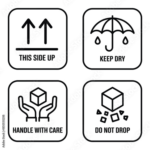 Shipping package handling symbols this side up keep dry fragile and drop