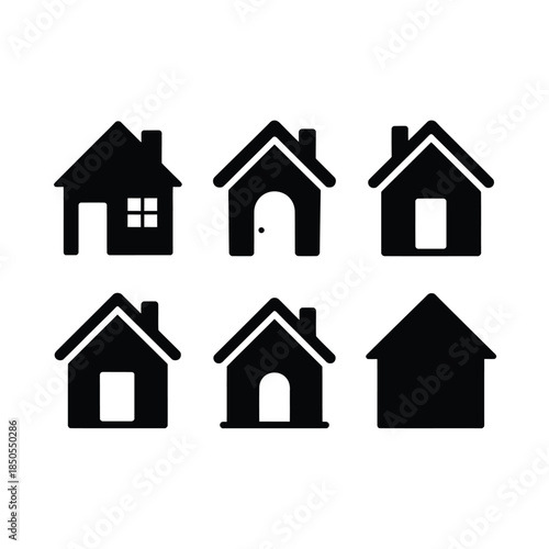 Simple black house icons arranged in a grid pattern minimalistic design