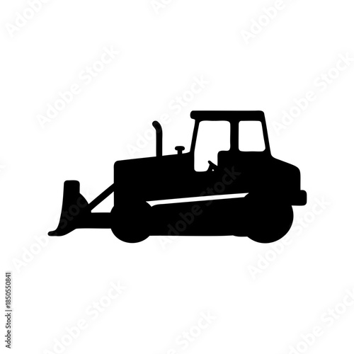 Silhouette of a Bulldozer Ready for Heavy Construction Work and Land Clearing