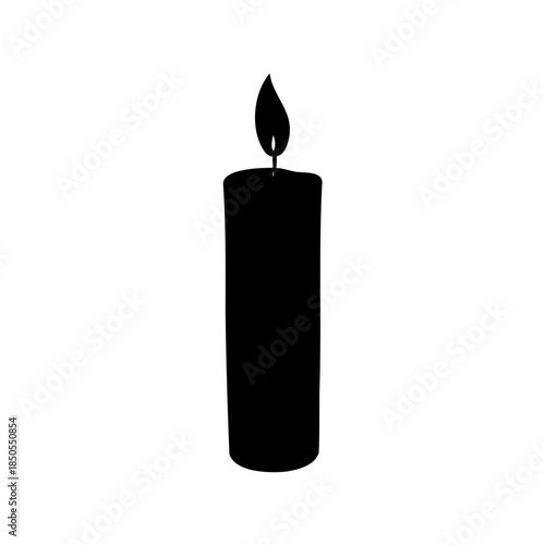 Silhouette of a single burning candle casting minimal light on the background