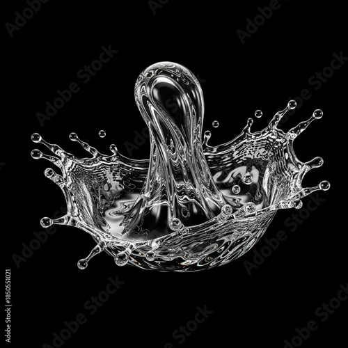 Elegant Water Splash Curve Isolated on Black