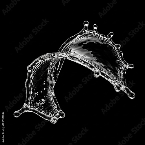 Elegant Water Splash Curve Isolated on Black