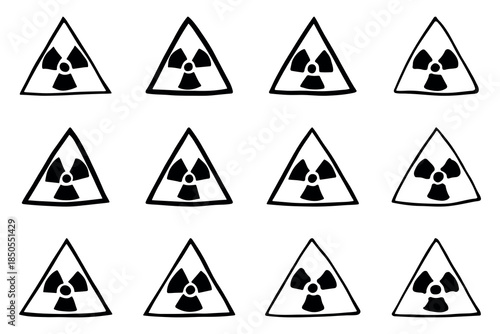 Set of hand drawn radiation sign Nuclear radiation hazard symbol Radioactive danger warning doodle Radioactive waste Single element for print, web, design, decor