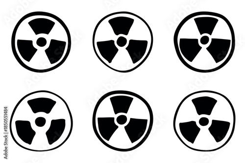Set of hand drawn radiation sign Nuclear radiation hazard symbol Radioactive danger warning doodle Radioactive waste Single element for print, web, design, decor