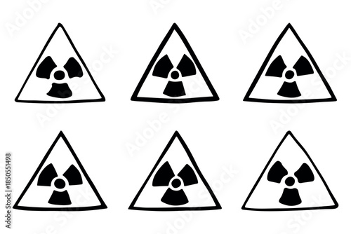 Set of hand drawn radiation sign Nuclear radiation hazard symbol Radioactive danger warning doodle Radioactive waste Single element for print, web, design, decor