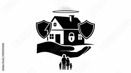 Family Home Security and Protection Icon.
