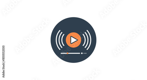 audio player icon with play button and sound waves flat media controls illustration on white background for music app or podcast ui