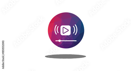 audio player interface icon with play button and sound waves on gradient circle background modern podcast and streaming media ui