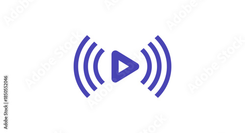 audio streaming play icon with sound waves minimal purple media button on white background for podcast app music interface ui