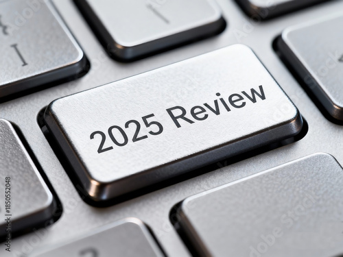2025 recap. Key highlights and insights, achievements, review, business goals and plans. 2025 recap on white keyboard button