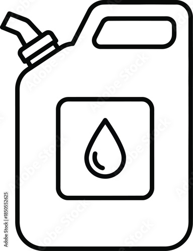 Black outline of a gas can with a drop icon fuel container