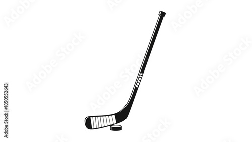 Ice Hockey Stick and Puck Sport Equipment Icon on Isolated White Background