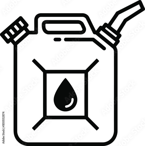 Black outline of a jerrycan with a fuel drop icon fuel can