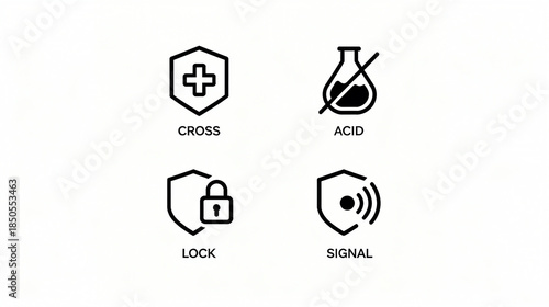 Elements such as protection and acid resistance represent the characteristics of locking and signal protection, and are suitable for promotional materials in protective categories.
