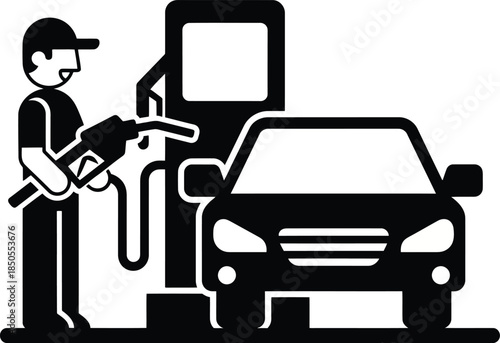 Person fueling car at gas station icon vehicle
