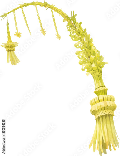Watercolor Illustration of Penjor aka Janur Kuning Decoration