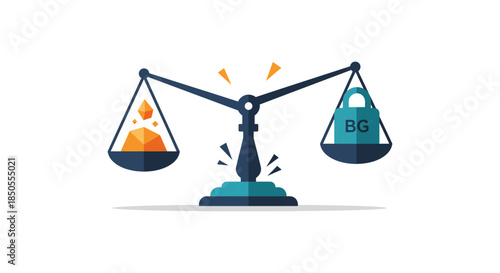 business balance scale weighing risk against security flat design illustration on white background for finance legal and insurance content
