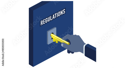 business hand turning golden key in regulations lock opening access to legal compliance and governance concept for finance and policy