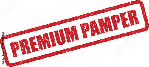 A textured red rectangular stamp reading PREMIUM PAMPER, suggesting luxury self care or indulgence products