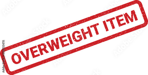 A textured red rubber stamp imprint states overweight item, commonly used for shipping and package handling notices