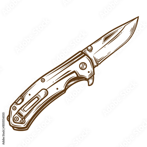 Detailed vintage sketch of a folding pocket knife depicting blades and handle