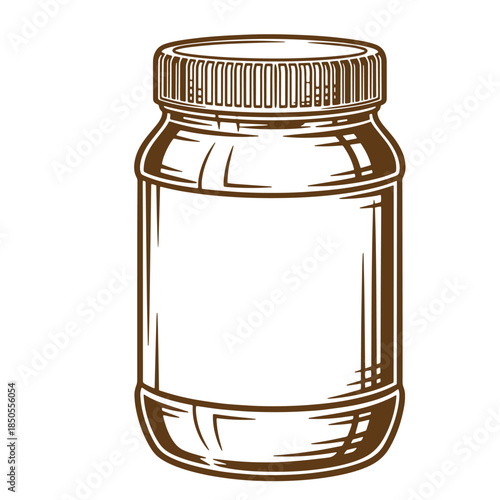 Detailed vintage sketch of a glass jar with a lid for food storage and packaging