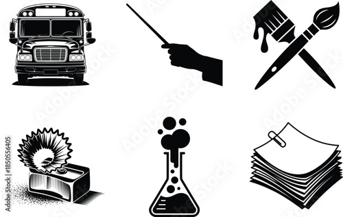 A Black silhouette of school supplies marking one hundred days on transparent background