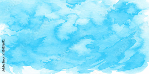A bright blue abstract watercolor background featuring ethereal white clouds and a beautiful sunny sky to create a serene nature landscape and airy summer atmosphere