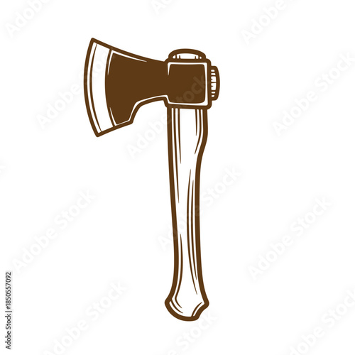 Vector illustration of a detailed brown axe with wood handle in a sketch style
