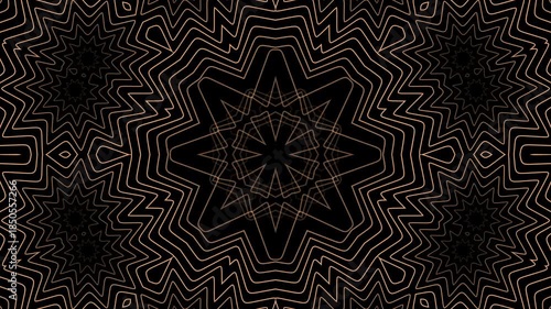 Abstract star-shaped geometric pattern with glowing line details on dark background.