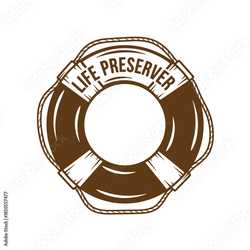 Vintage sketch illustration of a life preserver ring with rope detail isolated