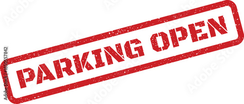 A vintage style red rubber stamp graphic clearly states that parking is currently available for use