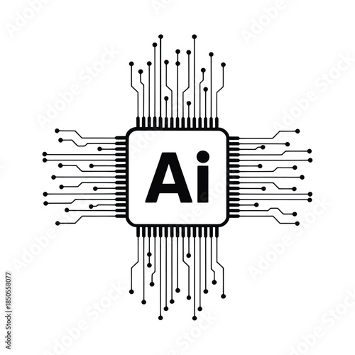 Artificial intelligence chip with interconnected circuits depicted in a modern design