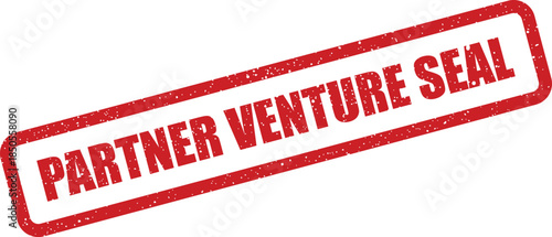 A worn red rectangular rubber stamp featuring Partner Venture Seal symbolizing a new joint business undertaking