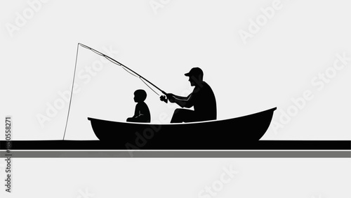 Father and son fishing together in a boat silhouette.