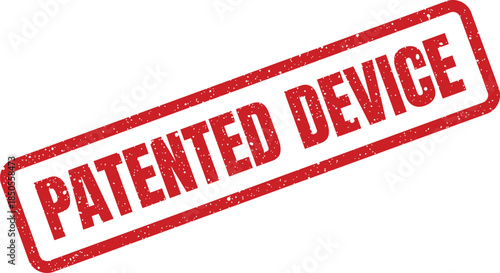 Authentic grunge rubber stamp impression stating a device is patented, confirming its exclusive intellectual property status