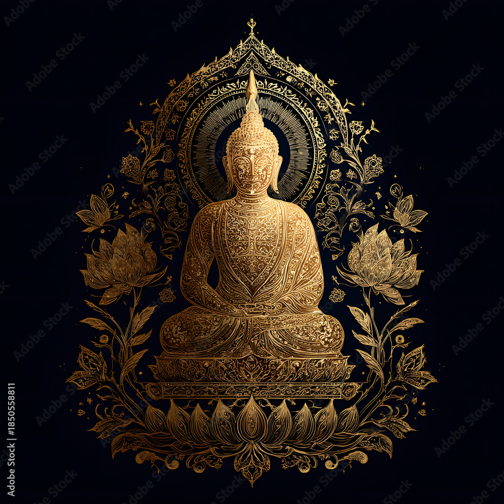 Fototapeta premium Golden Buddha Siddhartha Gautama - Vector