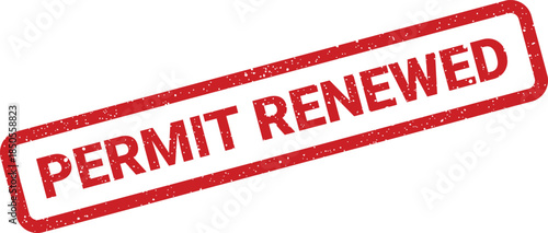 Authentically textured rubber stamp with the inscription PERMIT RENEWED signifying updated authorization and continuity