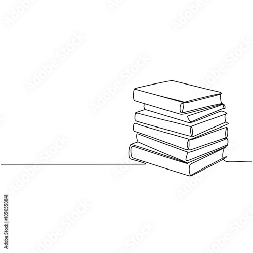 A simple line drawing depicts a stacked pile of books