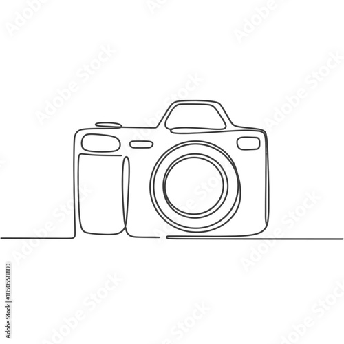 Simple one line drawing of a classic digital slr camera illustration