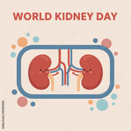 World Kidney Day Illustration with Happy Kidney Cartoon Characters