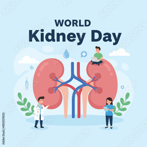World Kidney Day Concept: Kidney Health, Awareness, and Medical Support Illustration