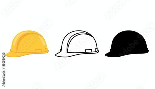 Three hard hats displayed in a row on a white background