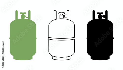Three gas tanks in different colors and line styles on a white background