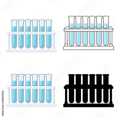 Laboratory Test Tubes in Various Racks Filled with Blue Liquid in a Scientific Illustration