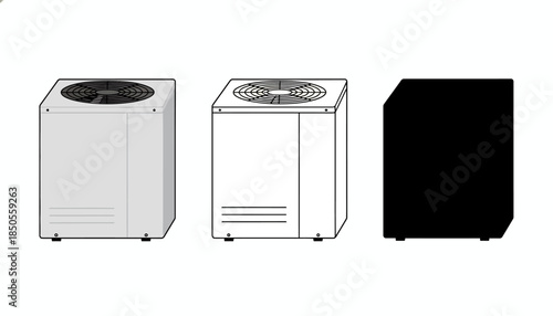 Technical illustration of household appliances from various viewpoints
