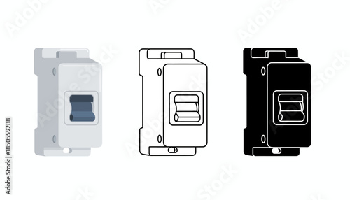 Technical illustration of various electrical outlet designs in different styles on a white background