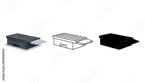 Technical illustrations of drainage covers displayed in various formats on a white background